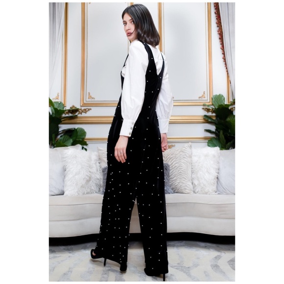 COPY - Eva Franco Anthropologie Black Velvet Pearl Wide Leg V Front Sleeveless … - Picture 6 of 6